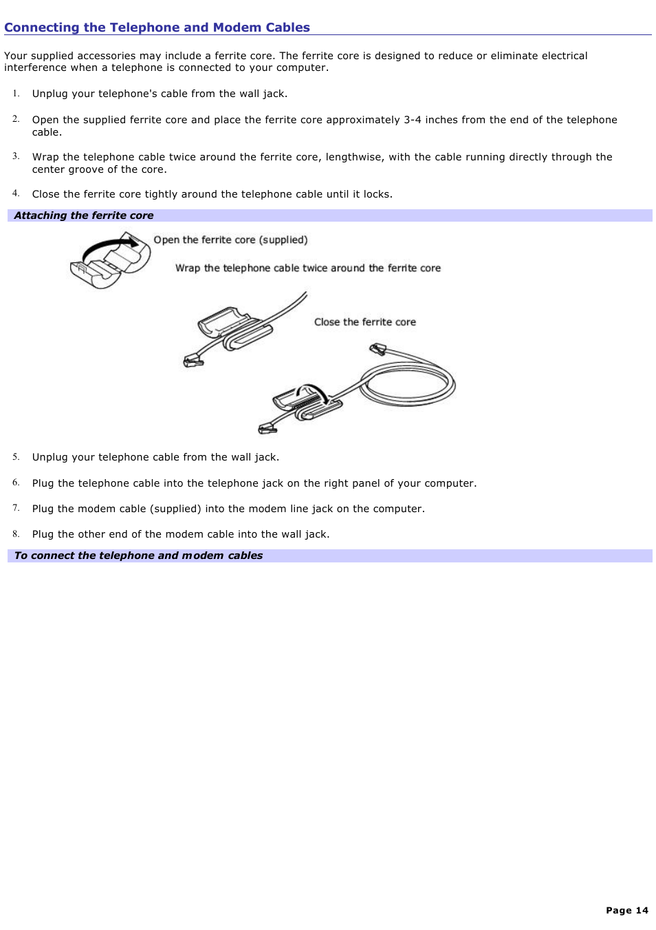 Connecting the telephone and modem cables | Sony PCV-W30 User Manual | Page 14 / 74