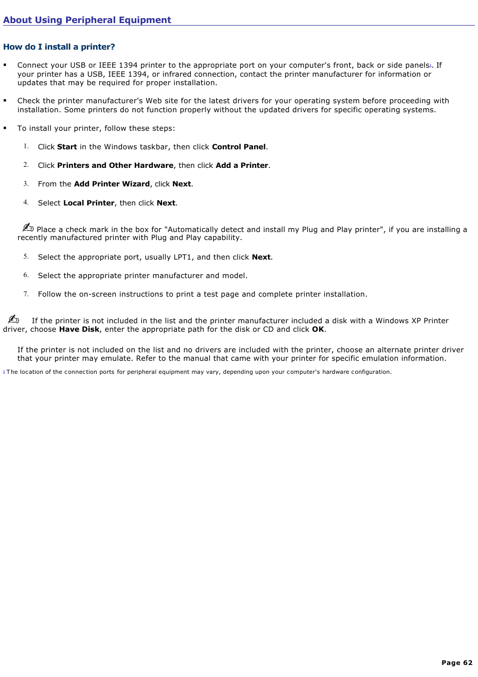 About using peripheral equipment | Sony PCV-W30 User Manual | Page 62 / 74