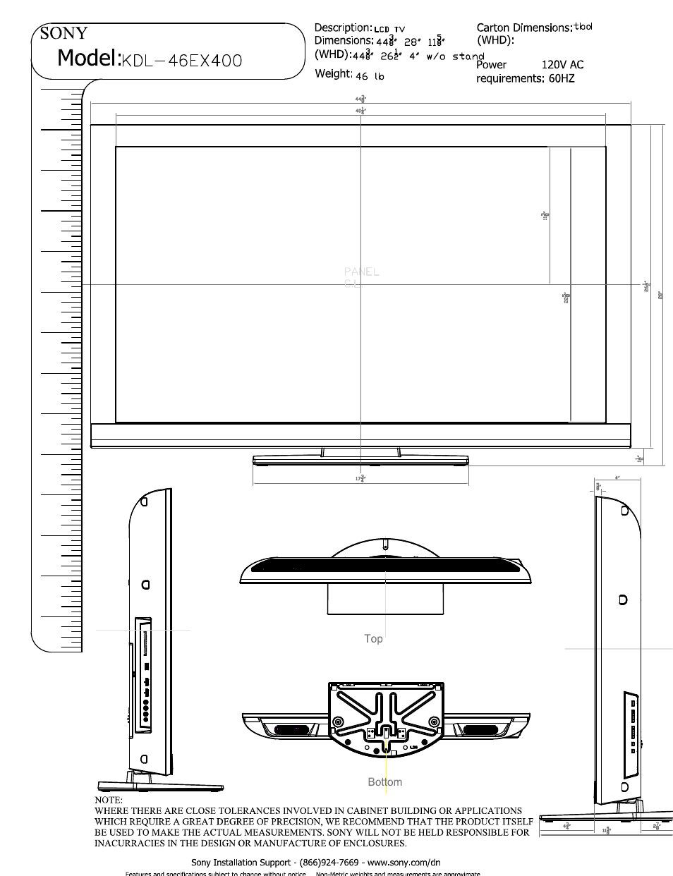 Sony KDL-46EX400 User Manual | 3 pages