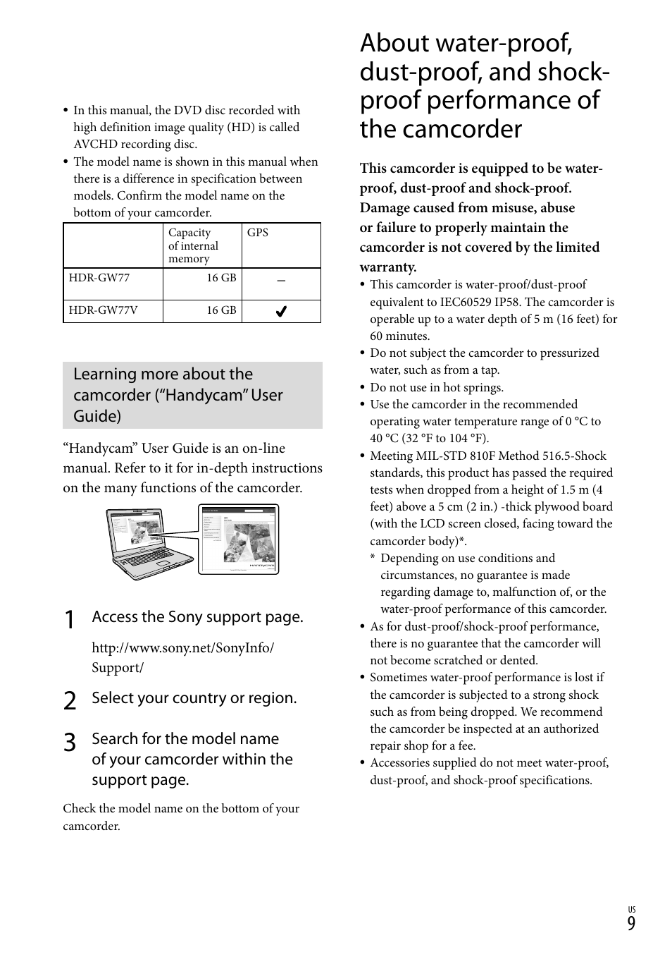 Sony HDR-GW77V User Manual | Page 9 / 199