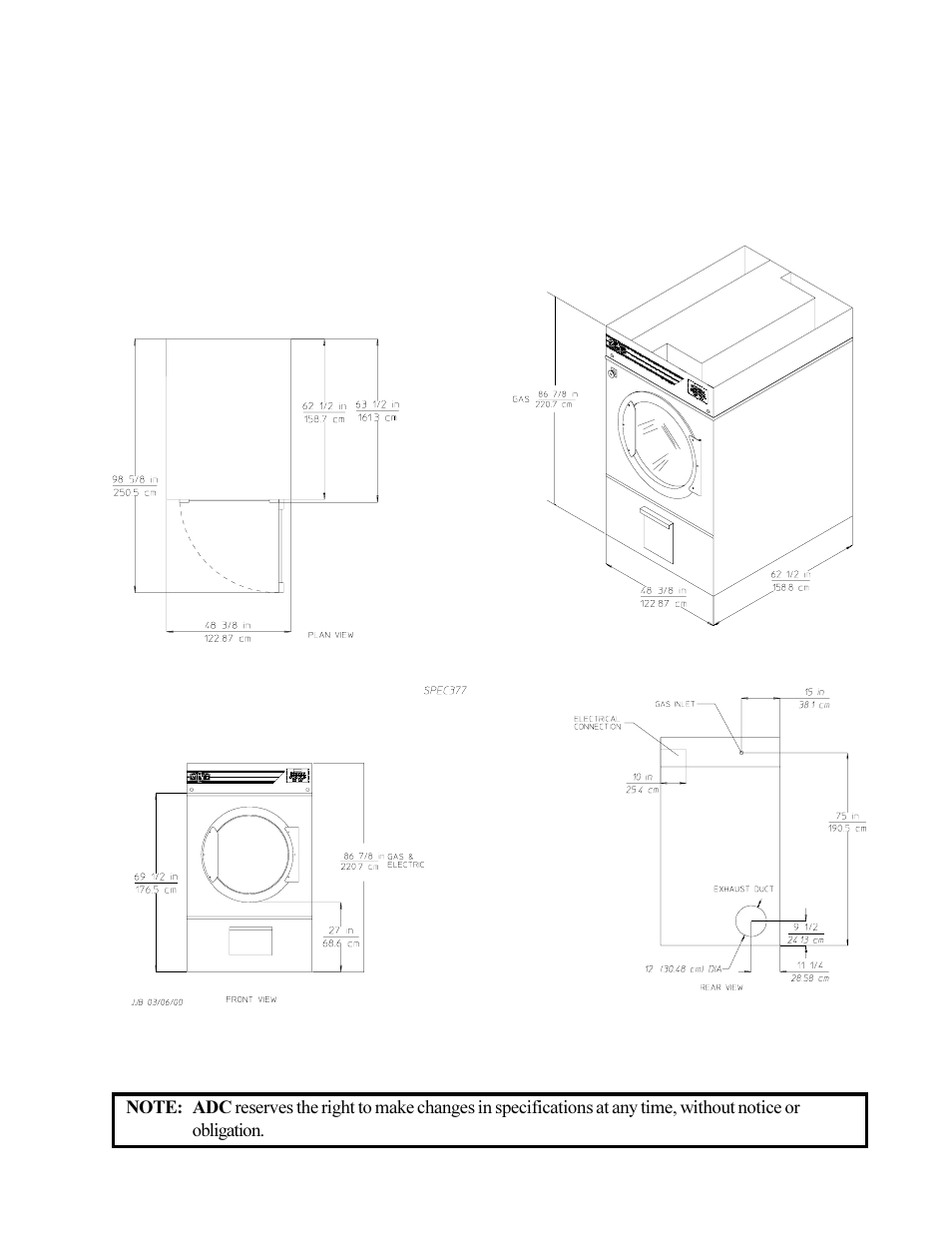 Specifications, Mlg-130dr | American Dryer Corp. MLG-130DR (HSI) User Manual | Page 11 / 45