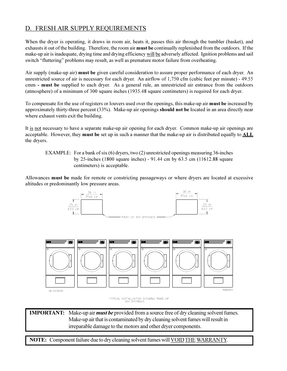 D. fresh air supply requirements | American Dryer Corp. MLG-130DR (HSI) User Manual | Page 18 / 45