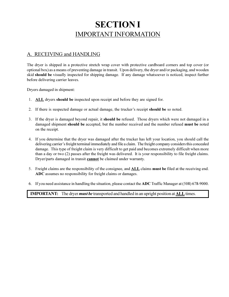 Important information | American Dryer Corp. MLG-130DR (HSI) User Manual | Page 7 / 45