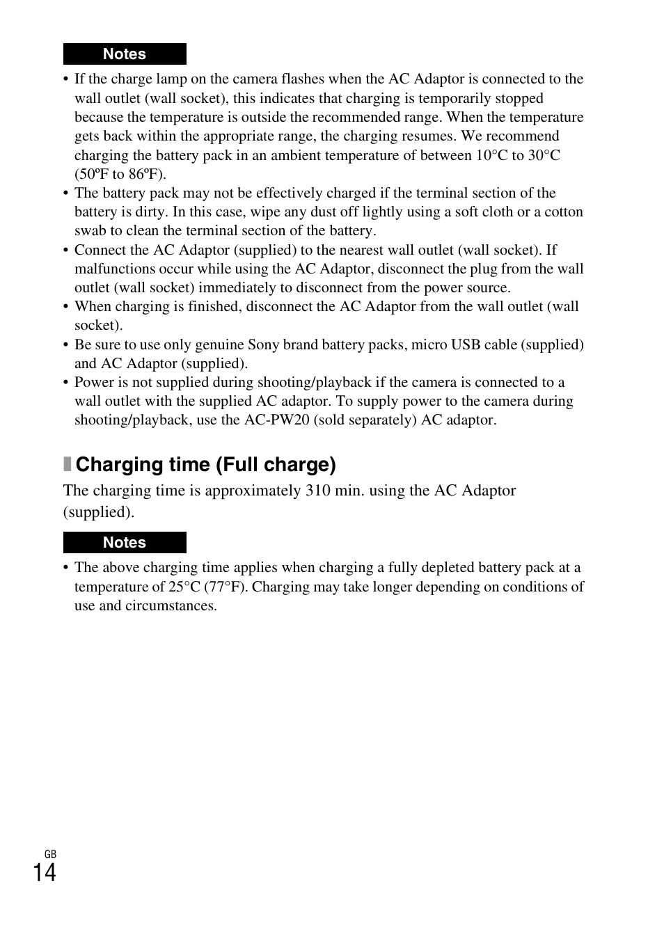 Xcharging time (full charge) | Sony DSC-RX10 User Manual | Page 14 / 120