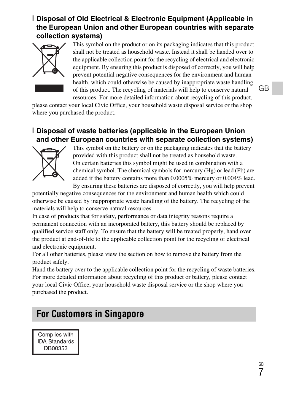 For customers in singapore | Sony DSC-RX10 User Manual | Page 7 / 120