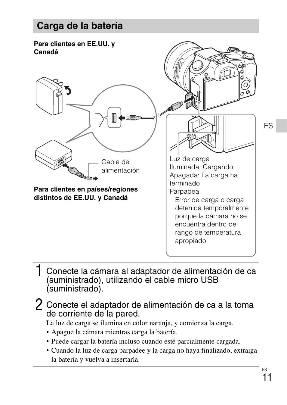 Carga de la batería | Sony DSC-RX10 User Manual | Page 91 / 120