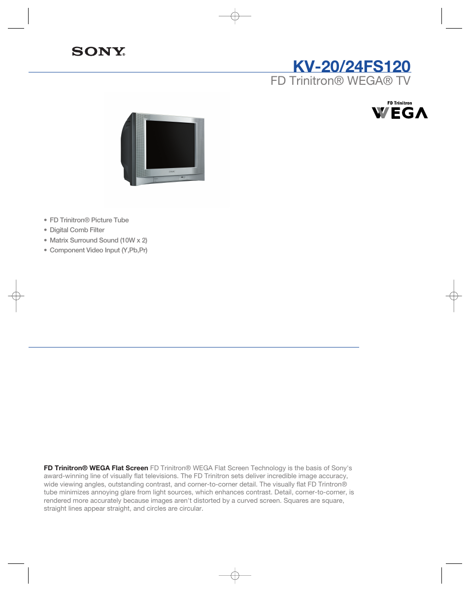 Sony WEGA KV-20FS120 User Manual | 2 pages