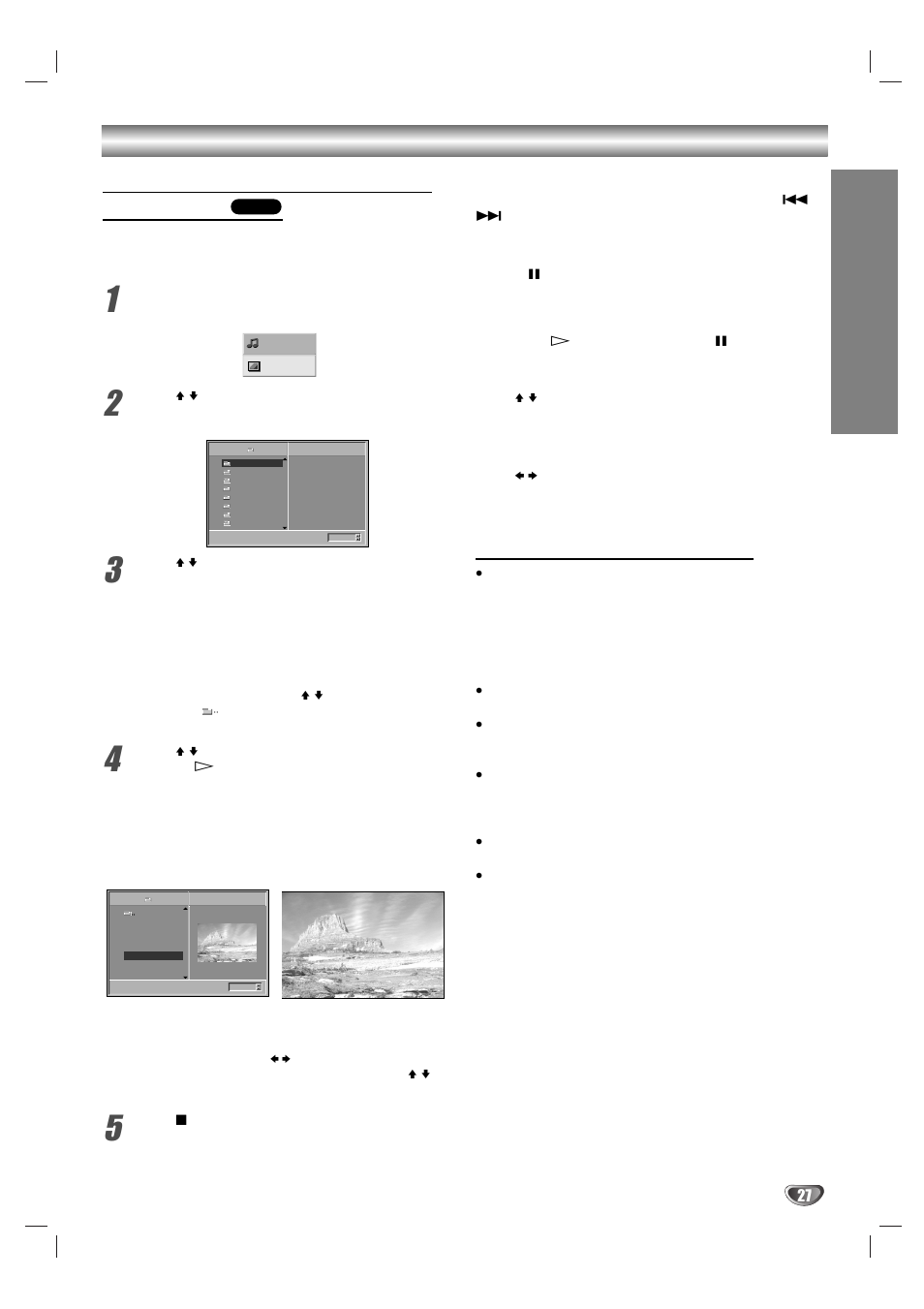 Funcionamient o, Selección de otro archivo, Imagen fija | Para darle la vuelta a la imagen, Para girar la imagen, Notas sobre los archivos jpeg | Sony DAV-SB100 User Manual | Page 105 / 157