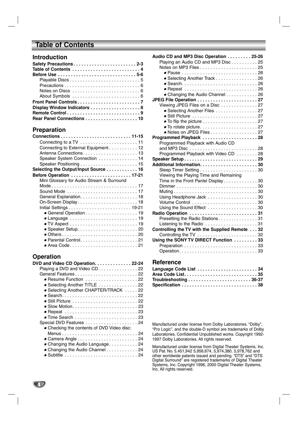 Sony DAV-SB100 User Manual | Page 4 / 157
