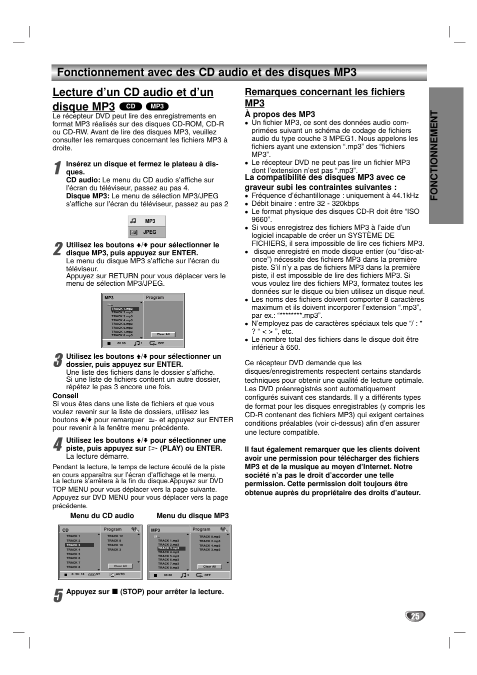 Fonctionnement, Remarques concernant les fichiers mp3, À propos des mp3 | Sony DAV-SB100 User Manual | Page 64 / 157