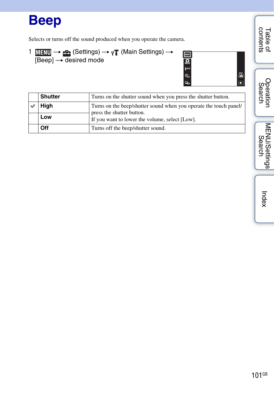 Beep | Sony DSC-TX7 User Manual | Page 101 / 168