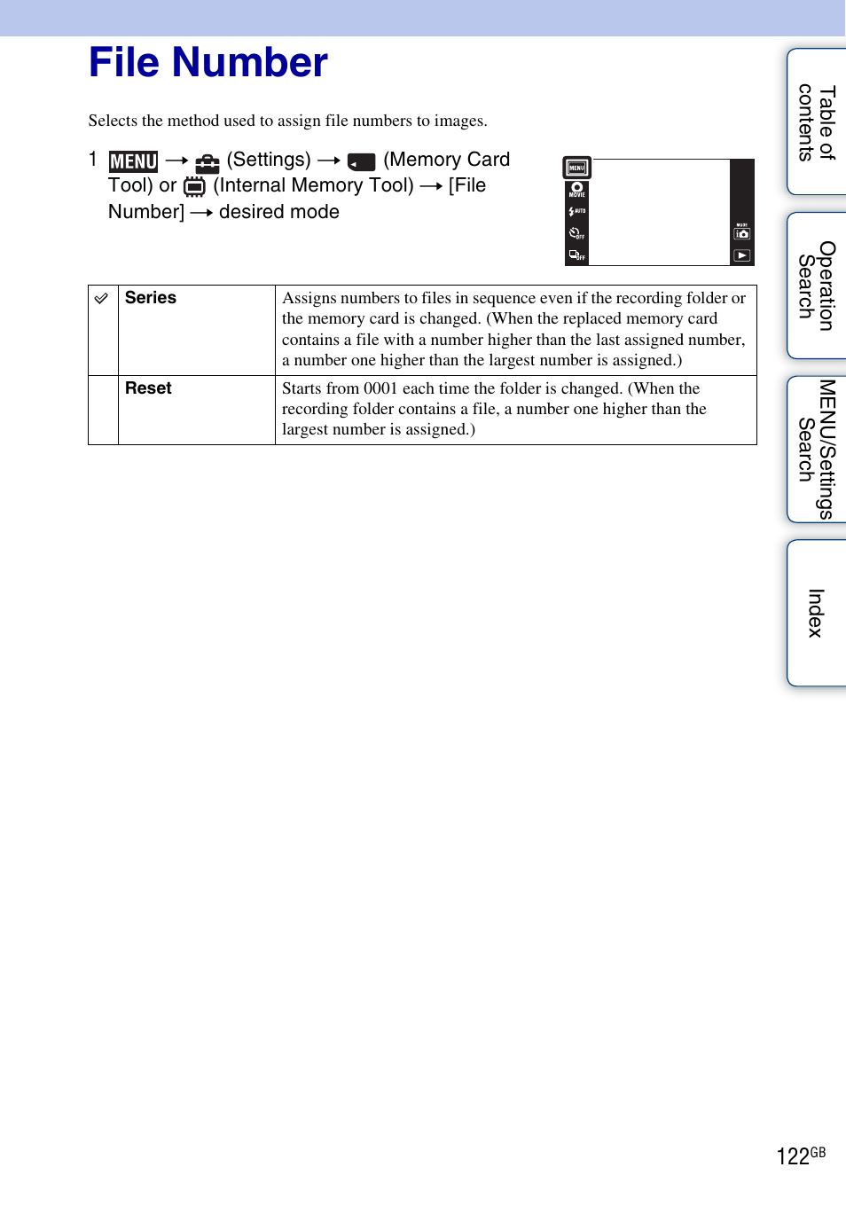 File number | Sony DSC-TX7 User Manual | Page 122 / 168