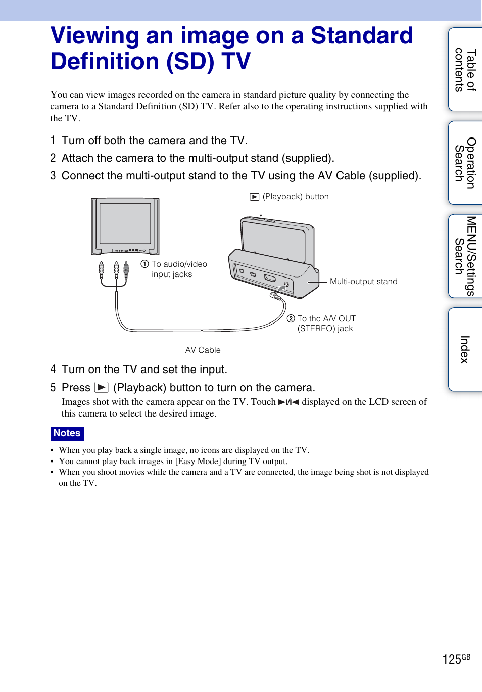 Viewing an image on a standard definition (sd) tv | Sony DSC-TX7 User Manual | Page 125 / 168