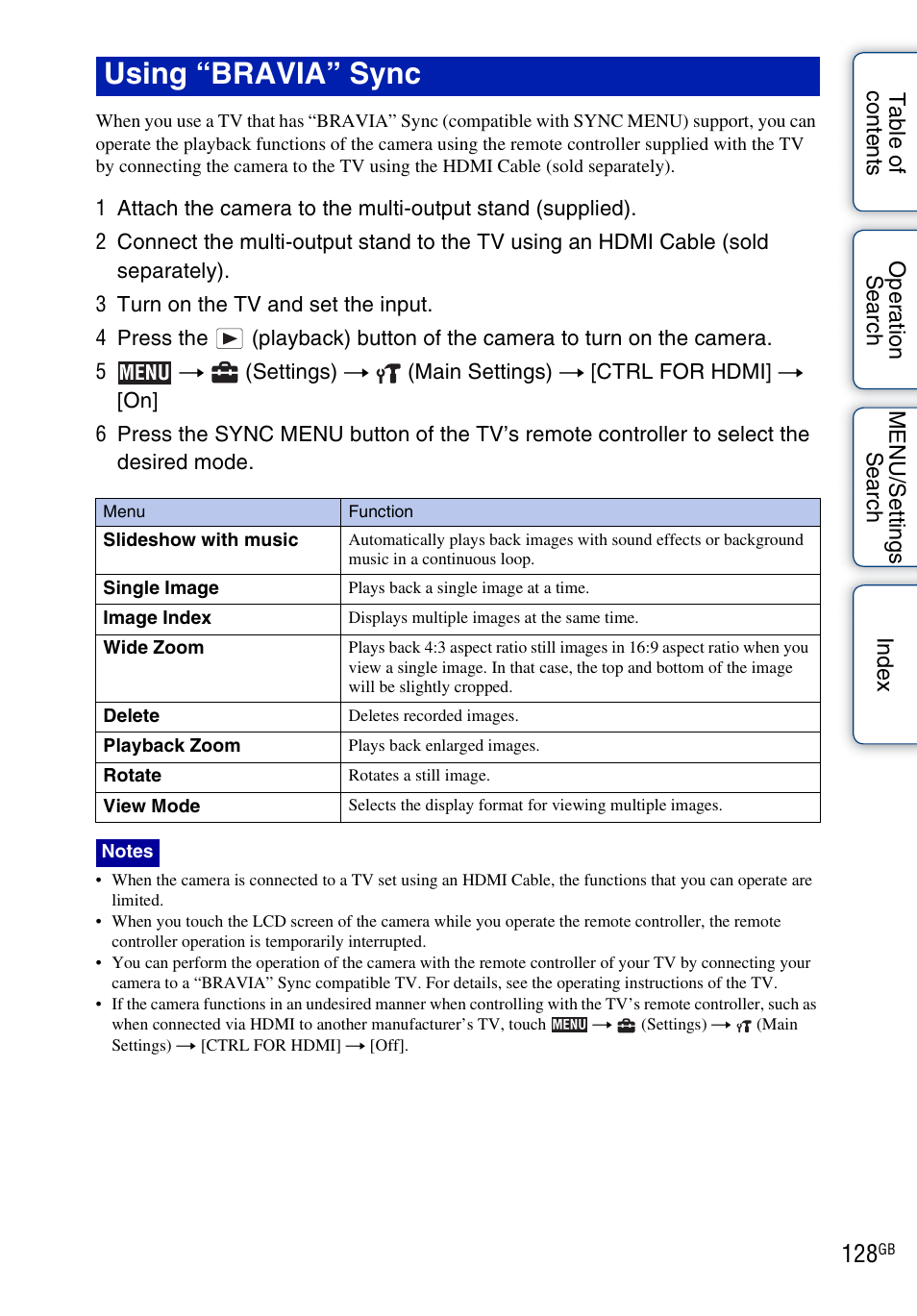 Ge 128, Using “bravia” sync | Sony DSC-TX7 User Manual | Page 128 / 168