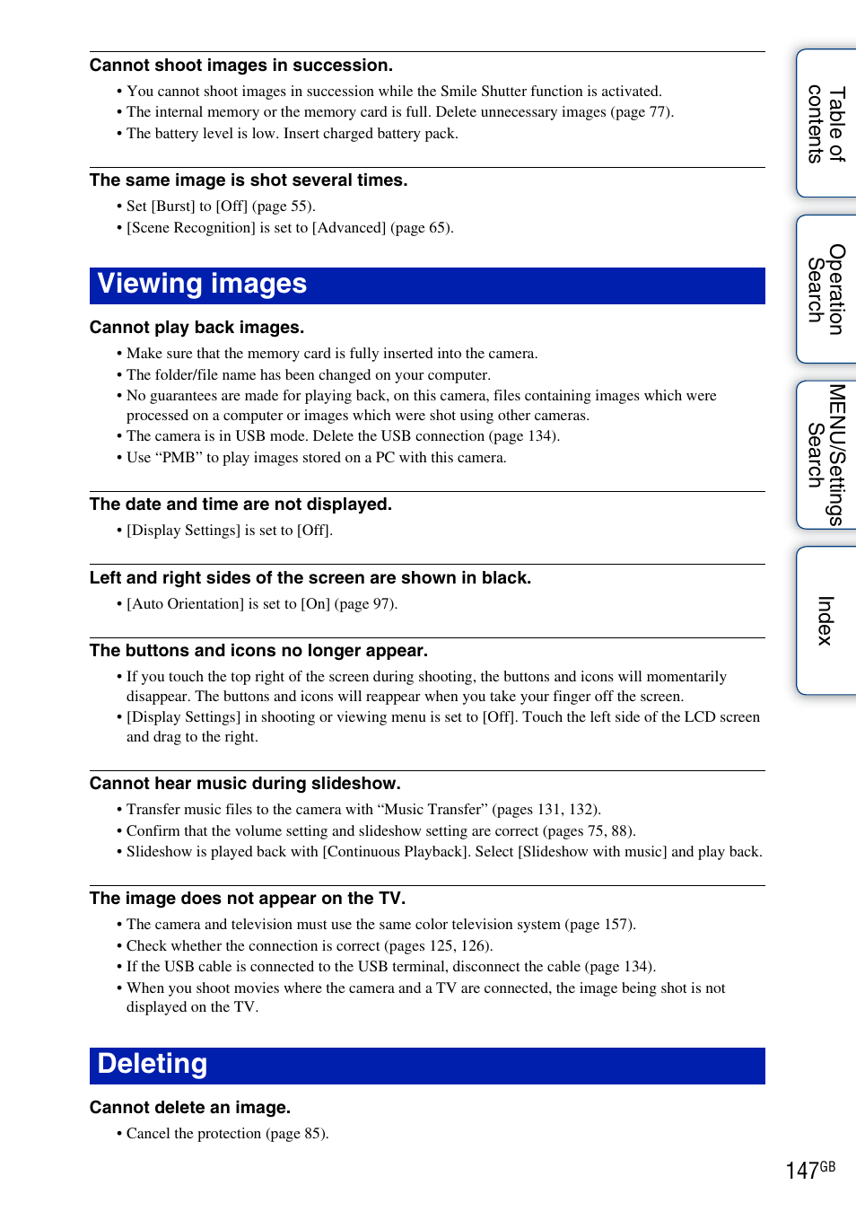 Viewing images deleting | Sony DSC-TX7 User Manual | Page 147 / 168