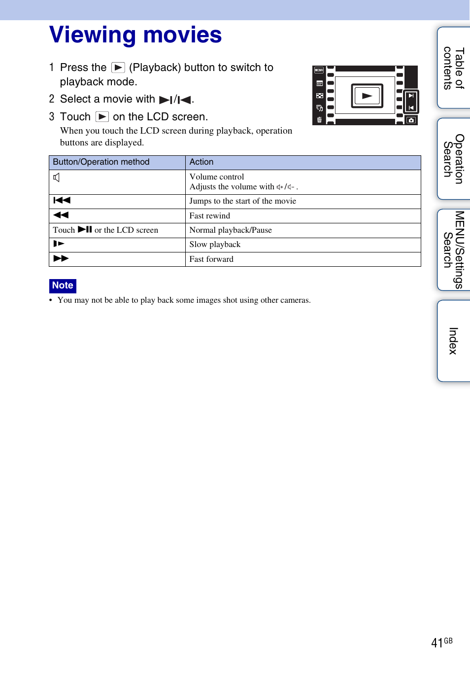 Viewing movies | Sony DSC-TX7 User Manual | Page 41 / 168