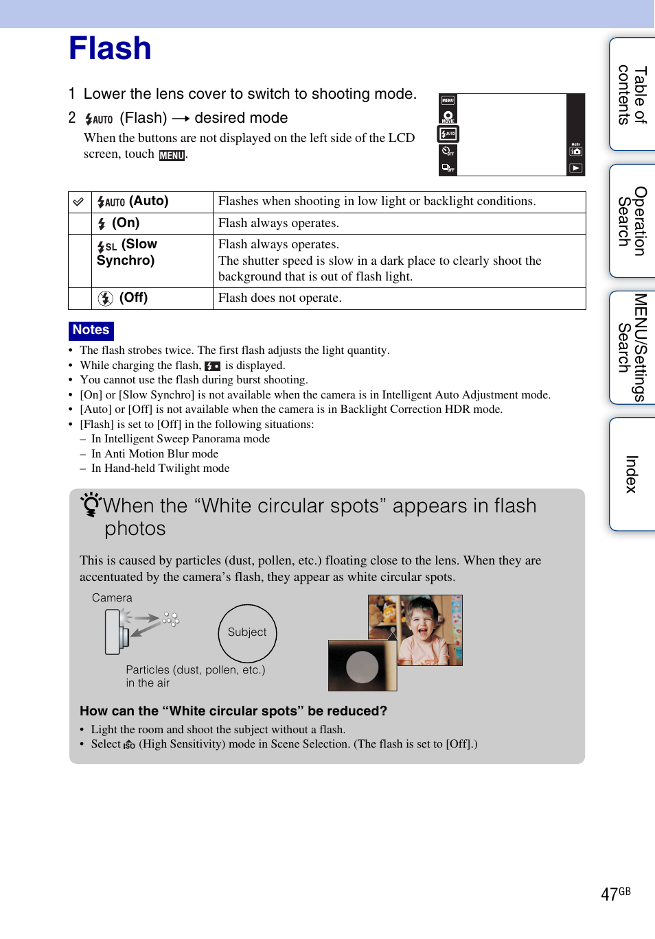 Flash | Sony DSC-TX7 User Manual | Page 47 / 168