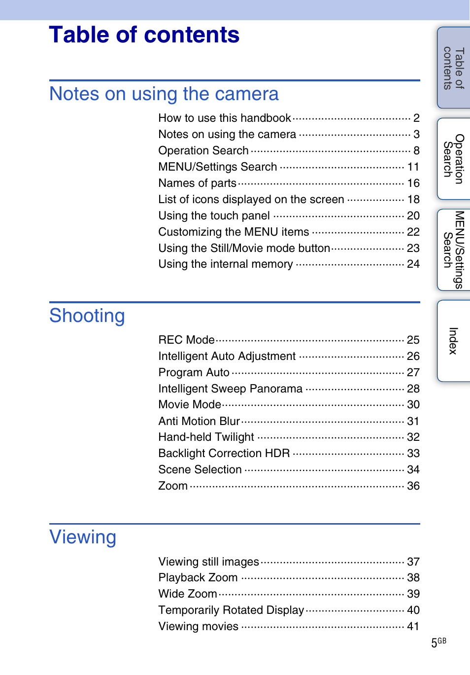 Sony DSC-TX7 User Manual | Page 5 / 168