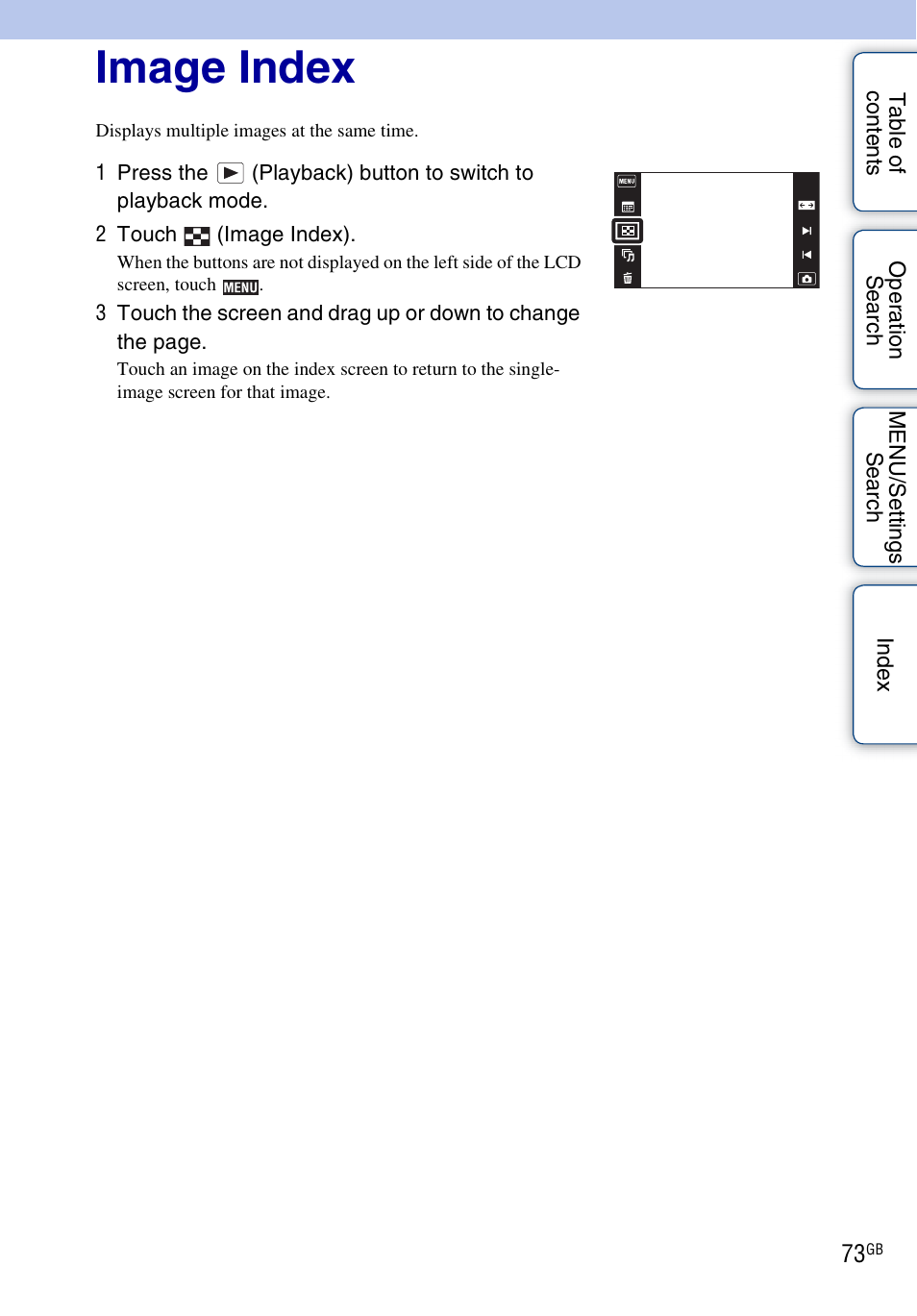 Image index | Sony DSC-TX7 User Manual | Page 73 / 168