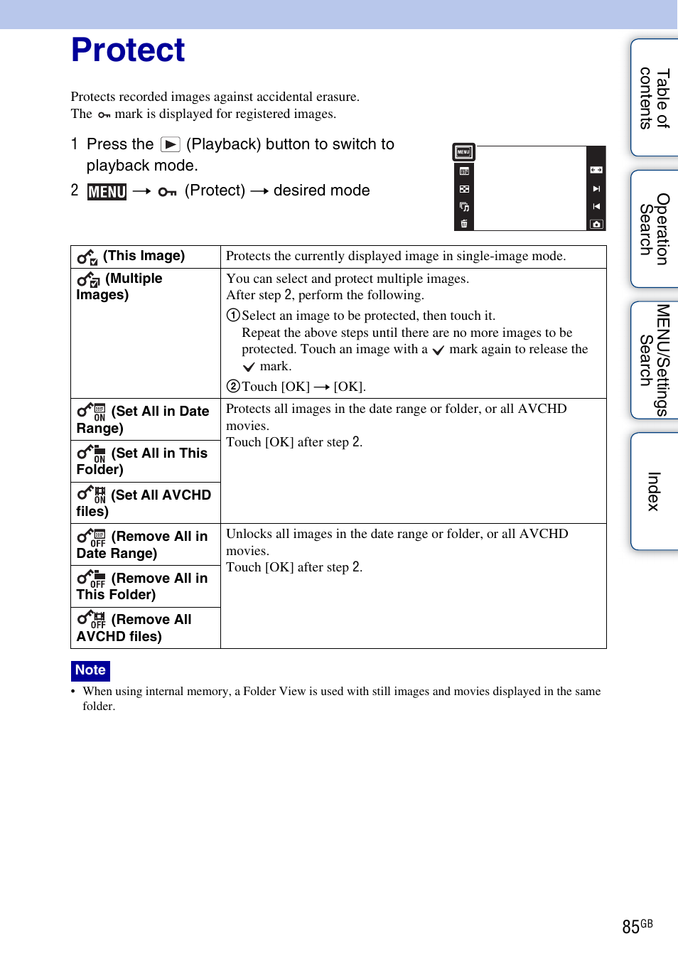 Protect, Protect) | Sony DSC-TX7 User Manual | Page 85 / 168