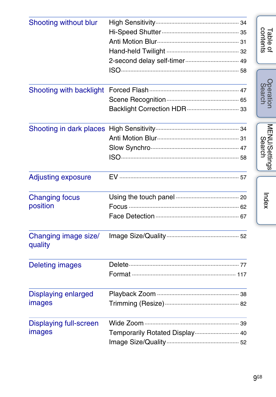 Sony DSC-TX7 User Manual | Page 9 / 168