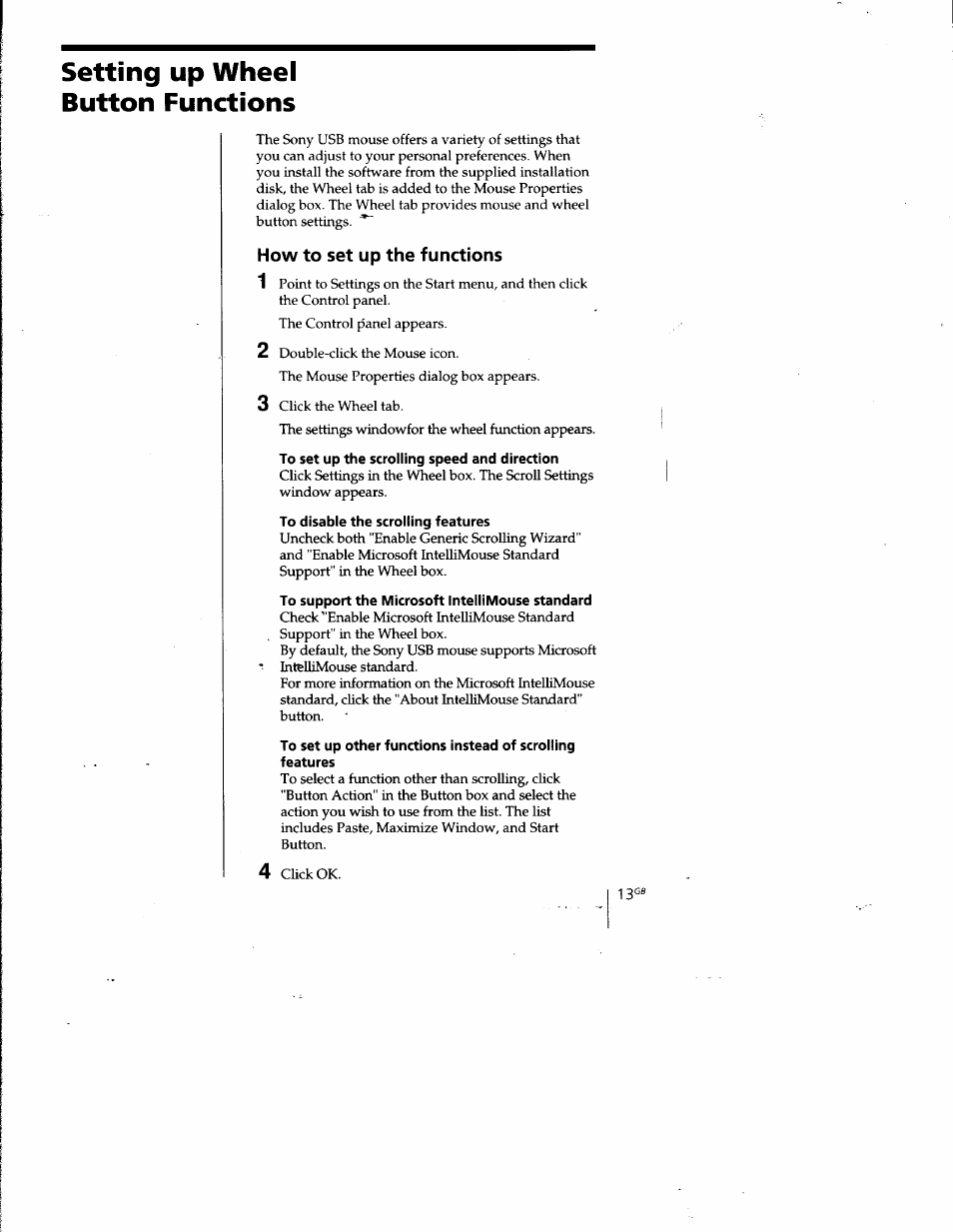 Setting up wheel button functions, How to set up the functions | Sony PCGA-UMS1 User Manual | Page 14 / 56