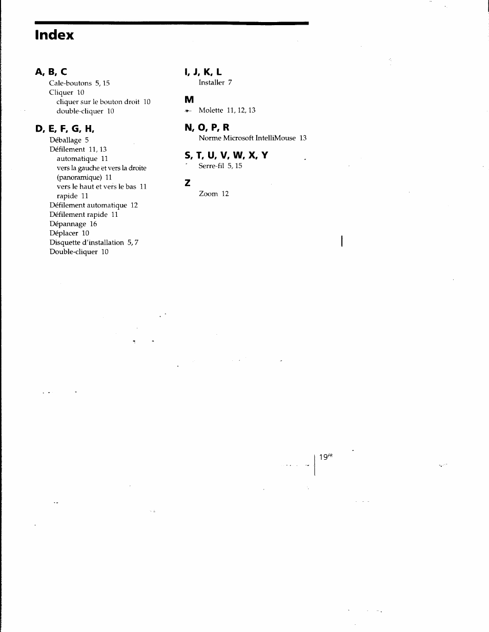 Index, A, b, c, D, e, f, g, h | I, j. k, l, N, o, p, r, S, t, u, v. w, x, y | Sony PCGA-UMS1 User Manual | Page 37 / 56