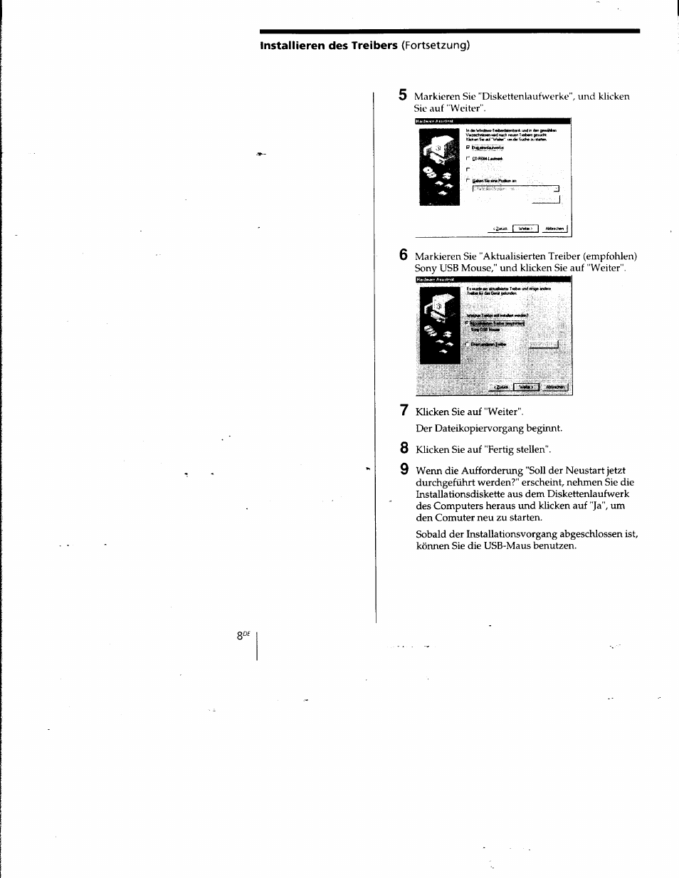 Installieren des treibers (fortsetzung) | Sony PCGA-UMS1 User Manual | Page 45 / 56