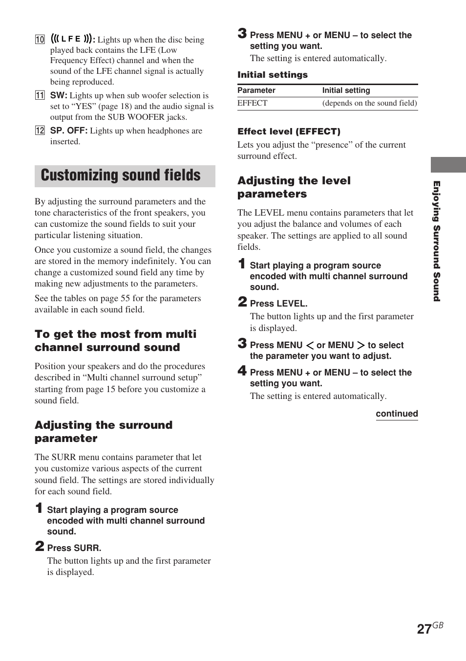 Customizing sound fields | Sony STR-DE585 User Manual | Page 27 / 56