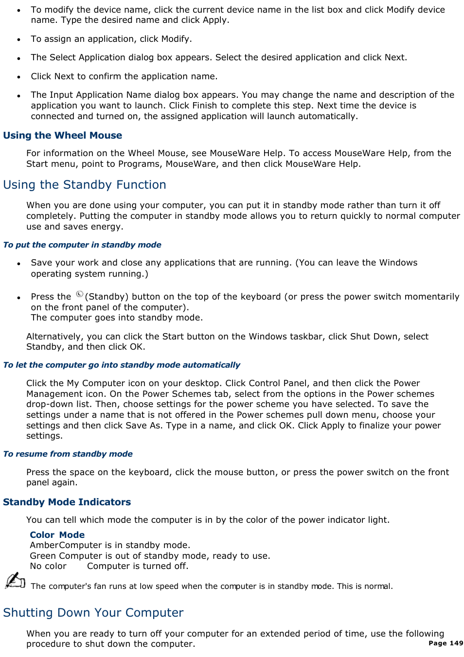 Using the standby function, Shutting down your computer | Sony PCV-R547DS User Manual | Page 149 / 514