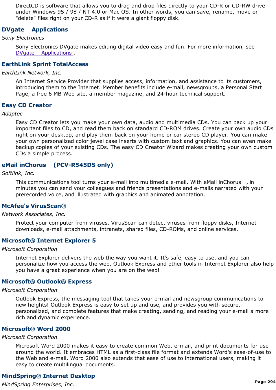 Sony PCV-R547DS User Manual | Page 294 / 514