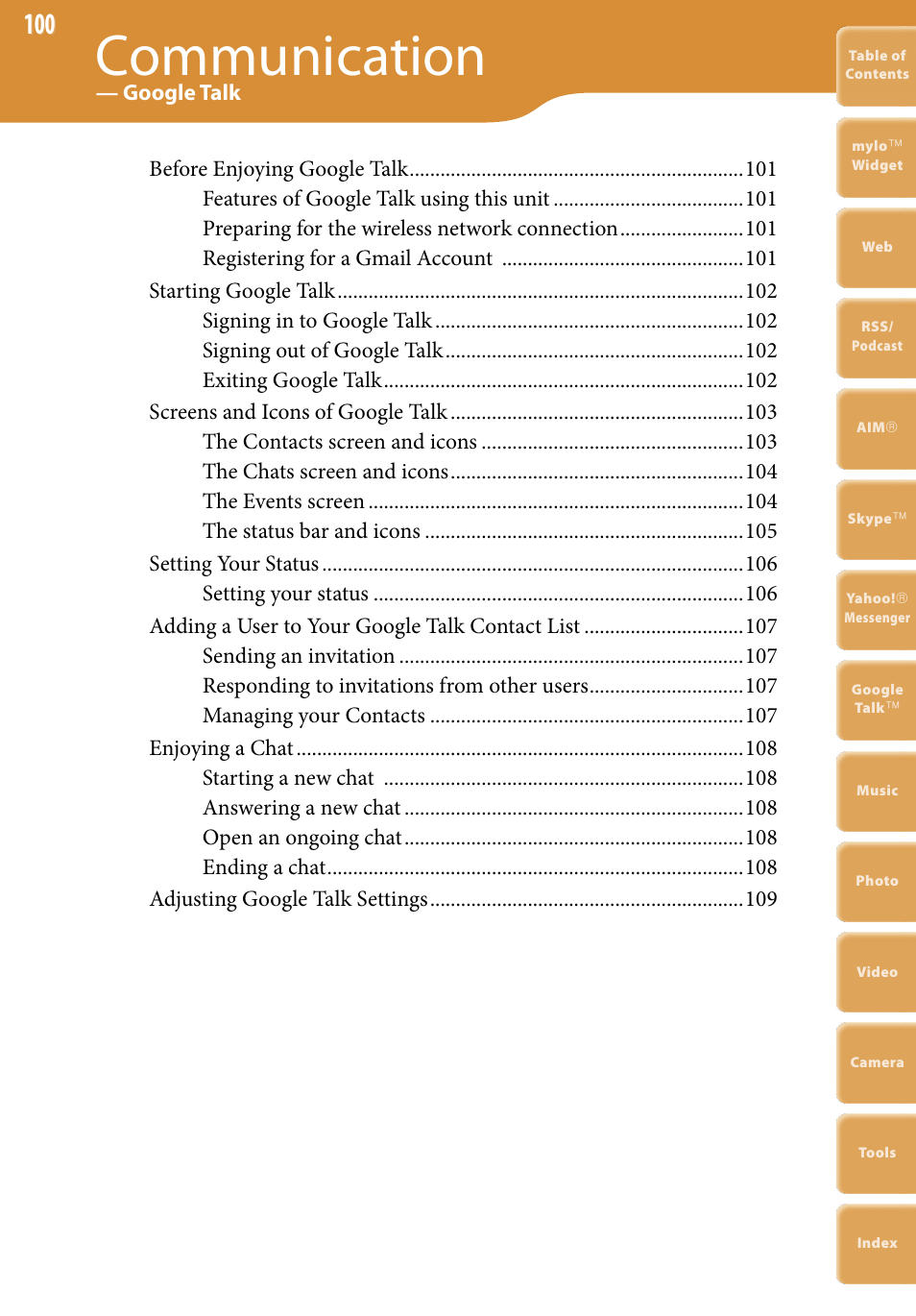 Google talk, Communication | Sony COM-2 User Manual | Page 100 / 270