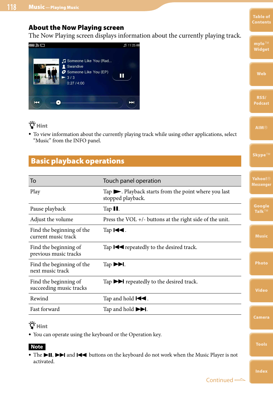 Basic playback operations, About the now playing screen | Sony COM-2 User Manual | Page 118 / 270