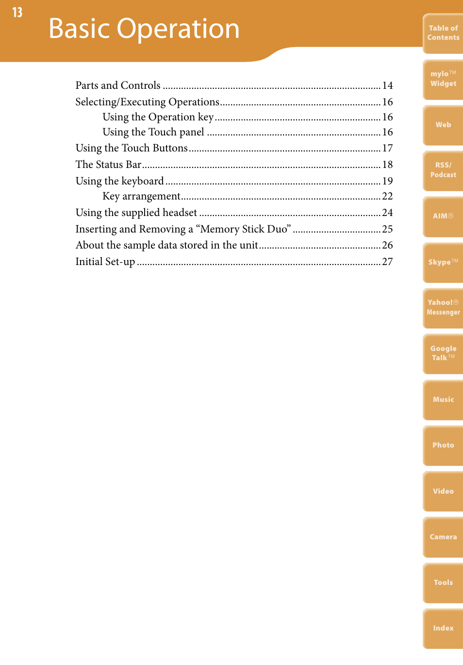 Basic operation | Sony COM-2 User Manual | Page 13 / 270