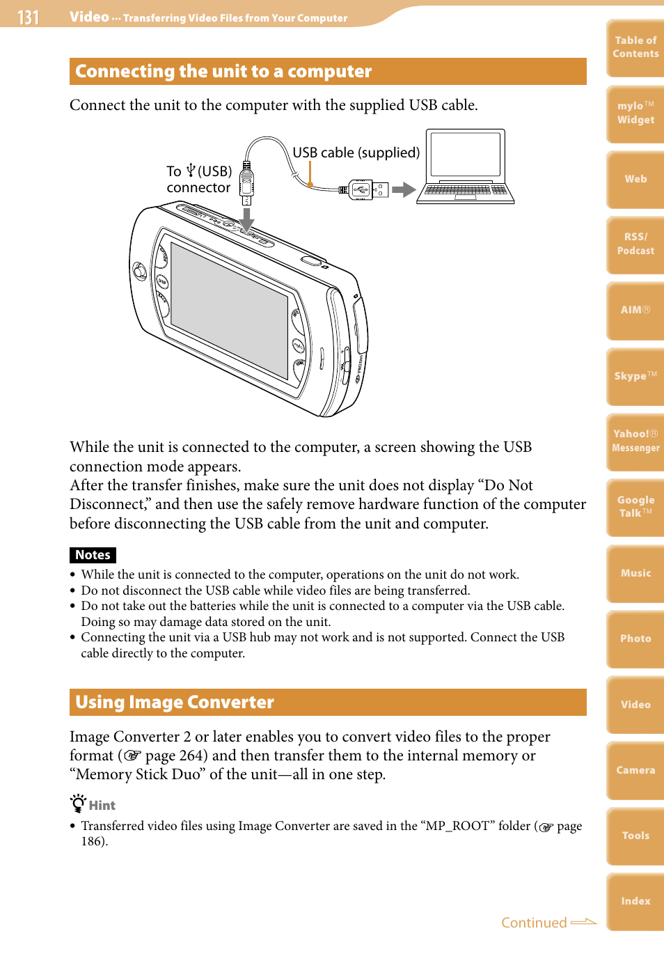 Connecting the unit to a computer, Using image converter | Sony COM-2 User Manual | Page 131 / 270