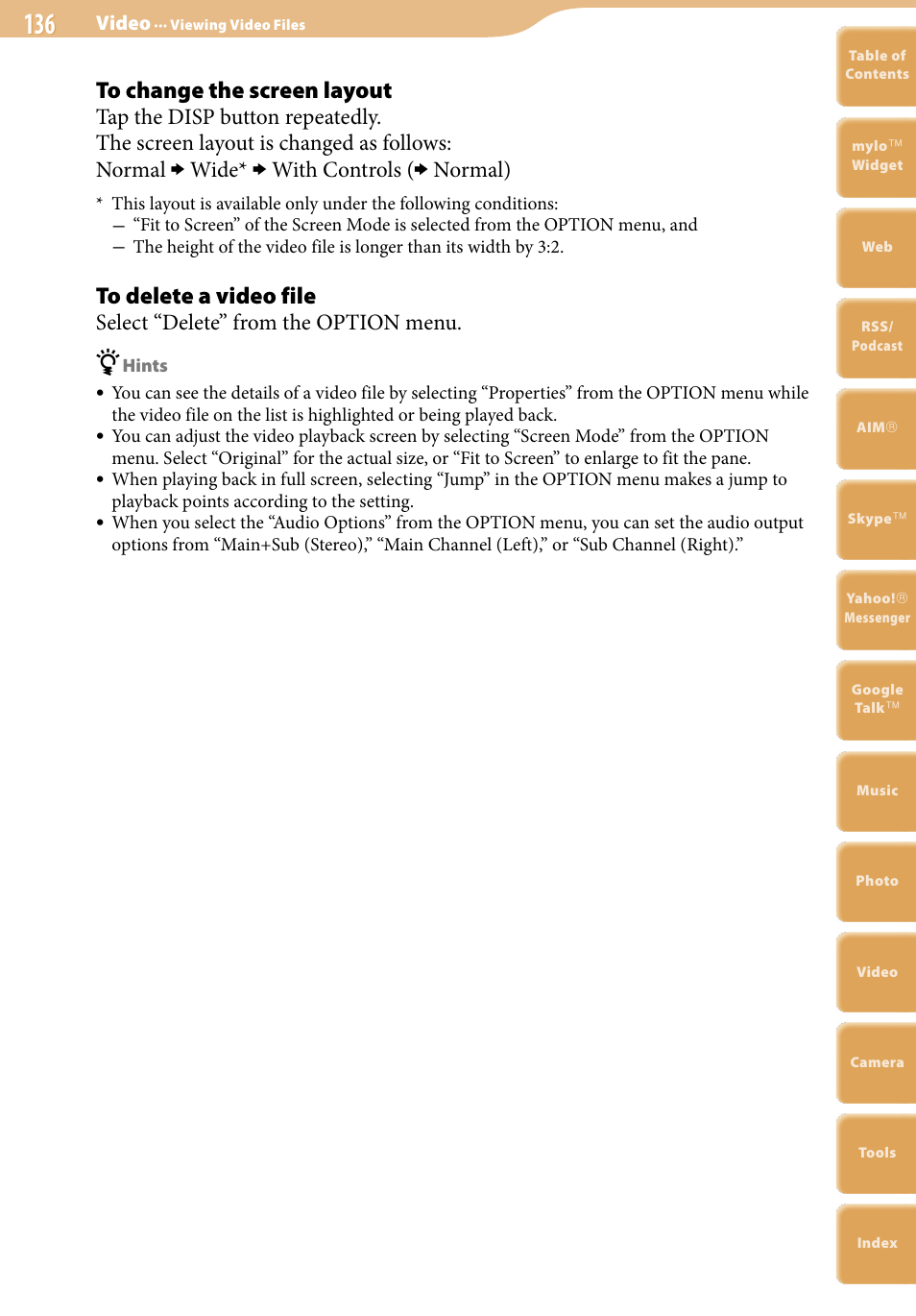 Wide, With controls, Normal) | Select “delete” from the option menu | Sony COM-2 User Manual | Page 136 / 270