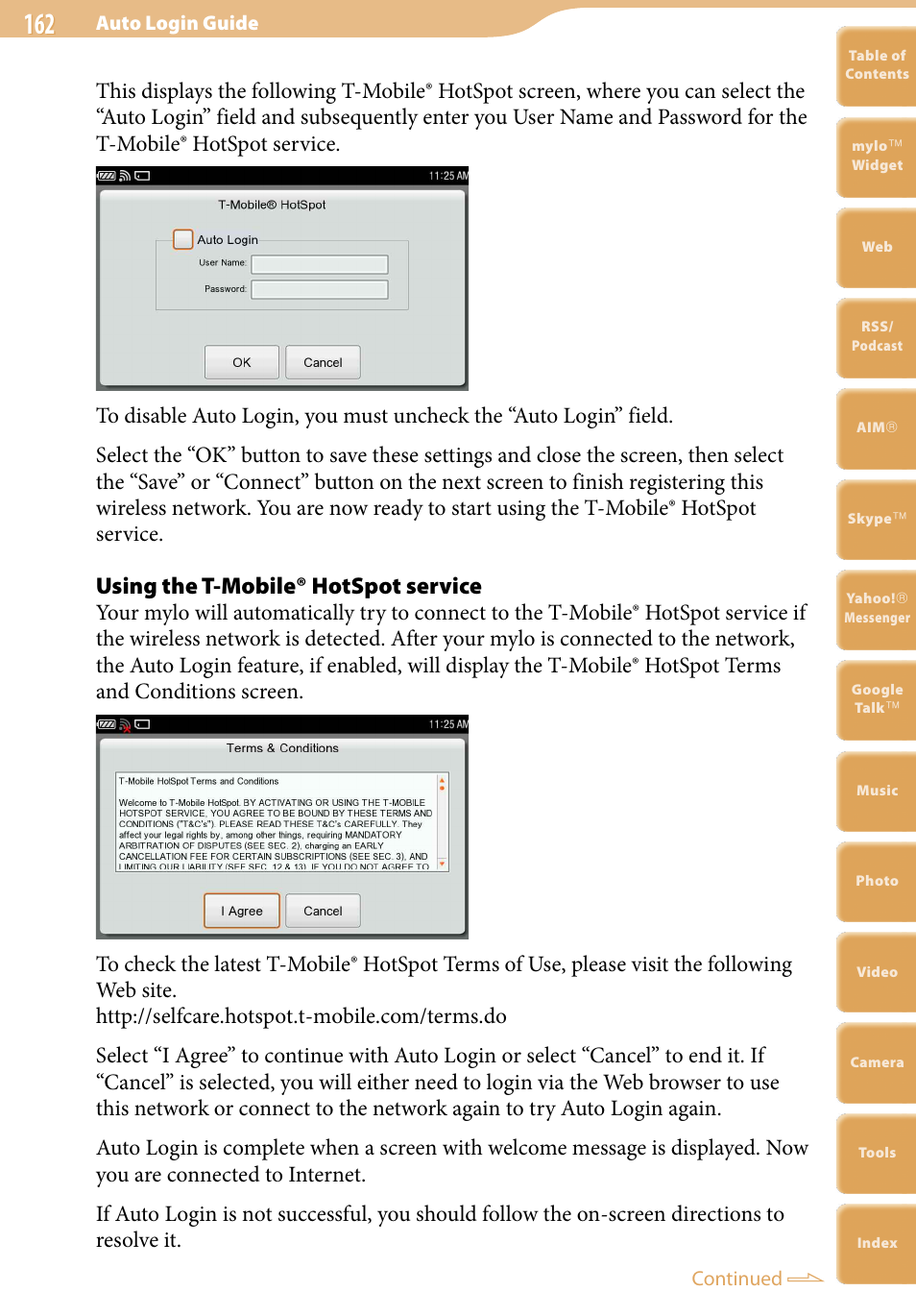 Using the t-mobile® hotspot service | Sony COM-2 User Manual | Page 162 / 270