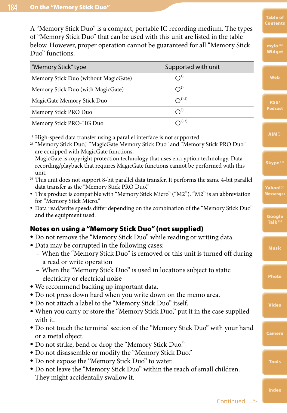 We recommend backing up important data | Sony COM-2 User Manual | Page 184 / 270