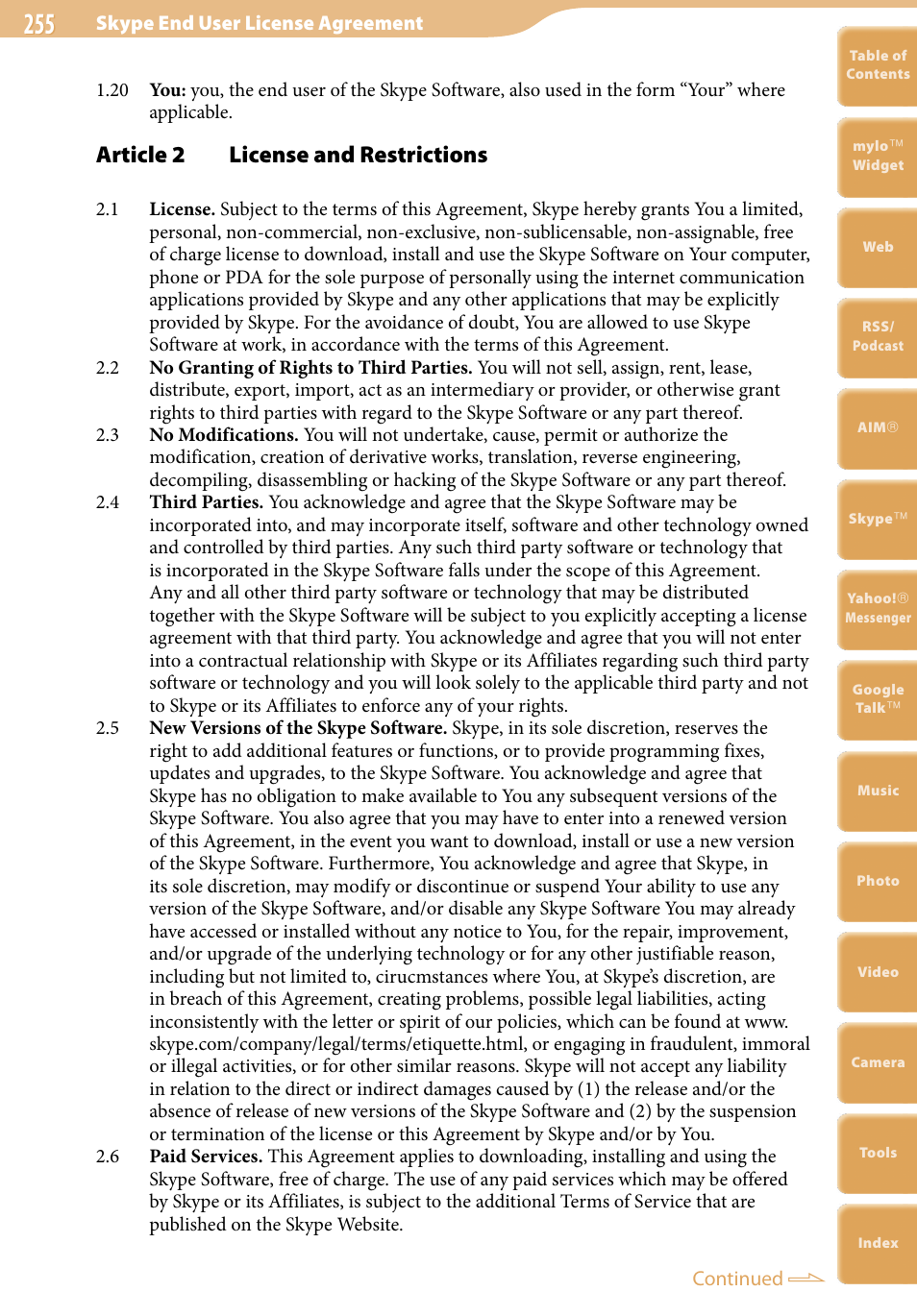 Article 2 license and restrictions | Sony COM-2 User Manual | Page 255 / 270