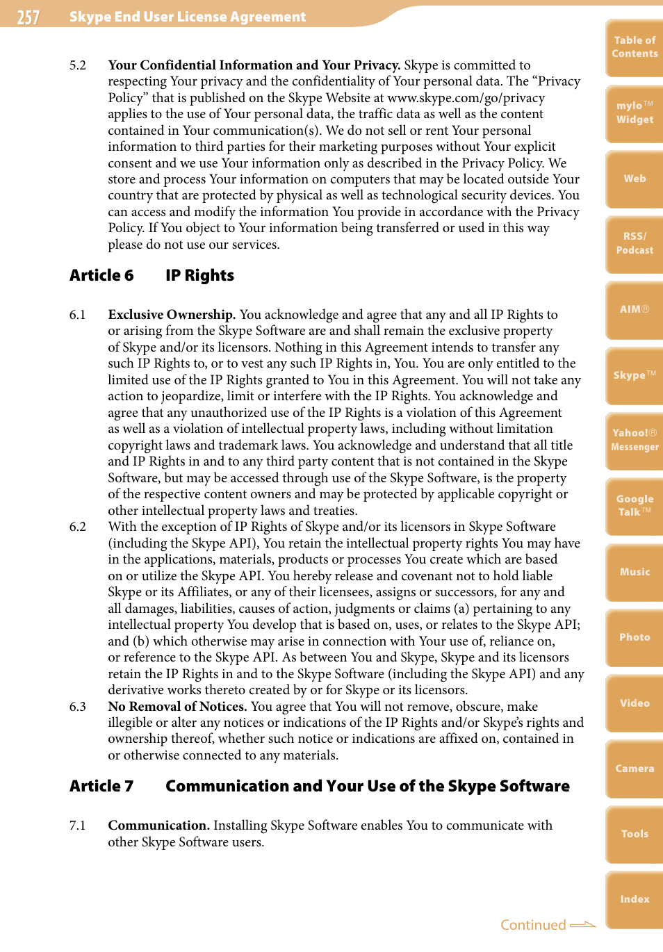 Article 6 ip rights | Sony COM-2 User Manual | Page 257 / 270