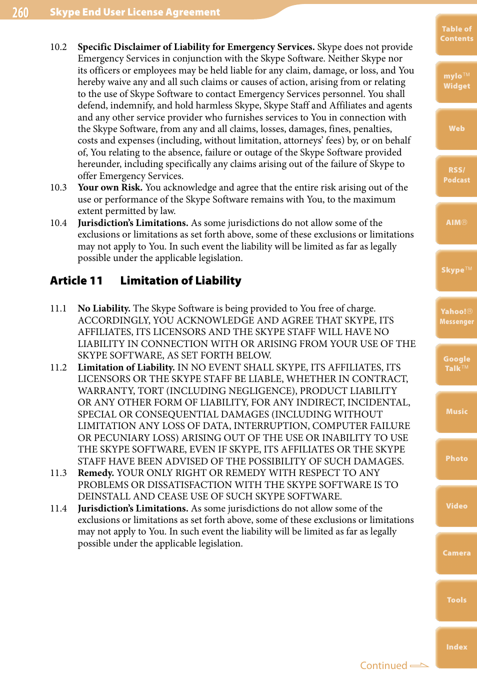 Article 11 limitation of liability | Sony COM-2 User Manual | Page 260 / 270