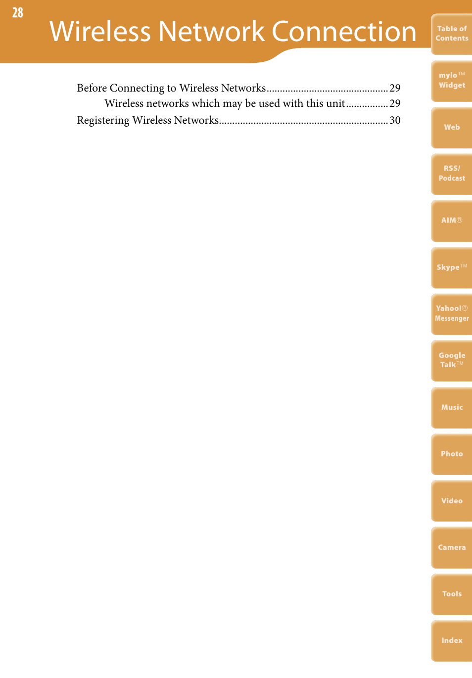 Wireless network connection | Sony COM-2 User Manual | Page 28 / 270