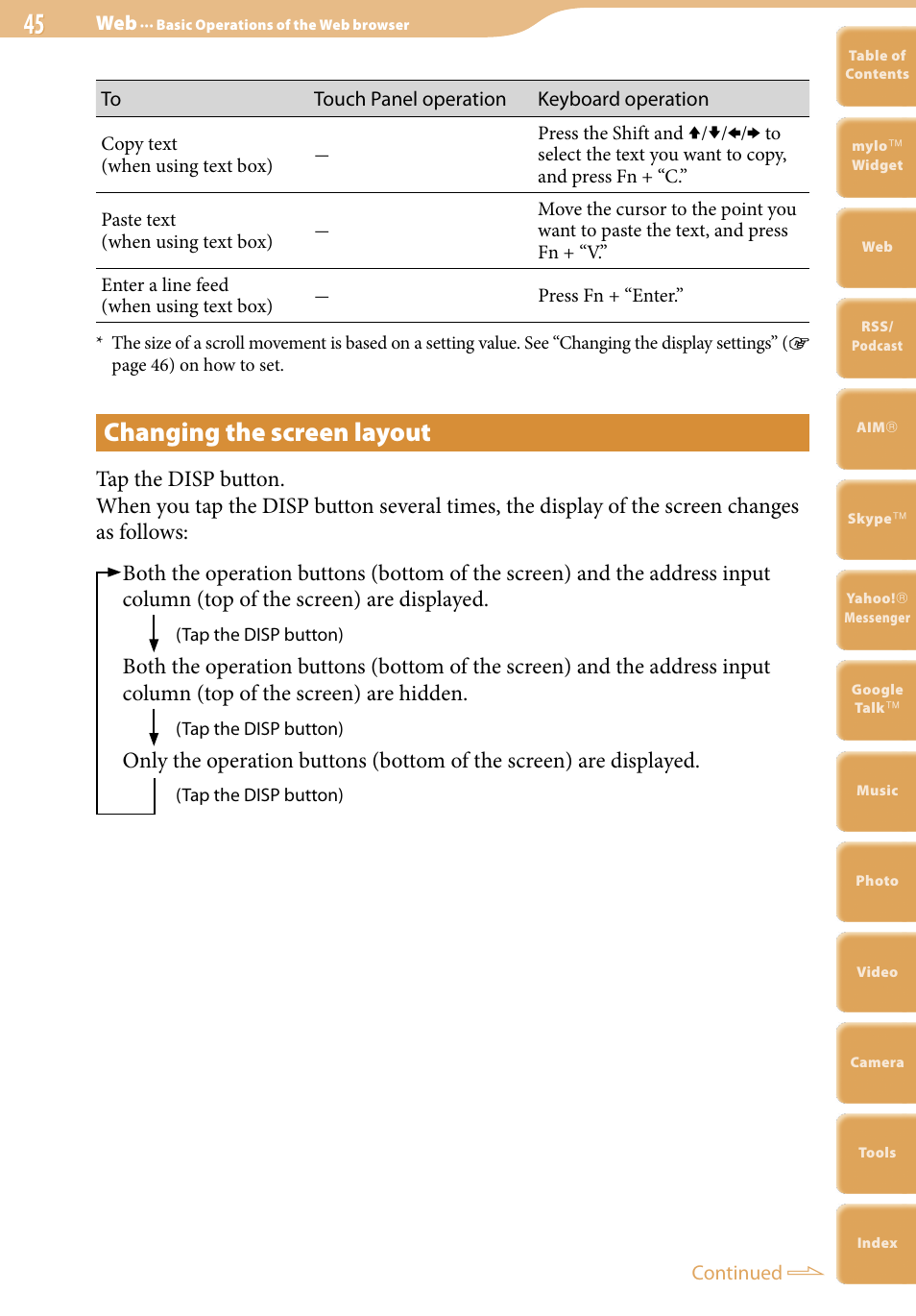 Changing the screen layout | Sony COM-2 User Manual | Page 45 / 270