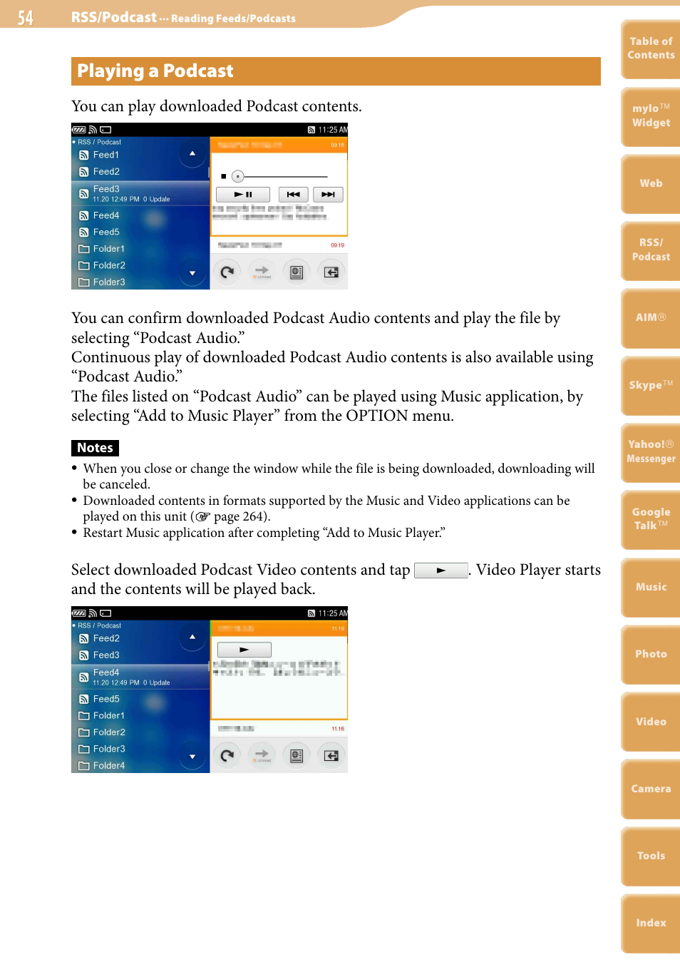 Playing a podcast | Sony COM-2 User Manual | Page 54 / 270