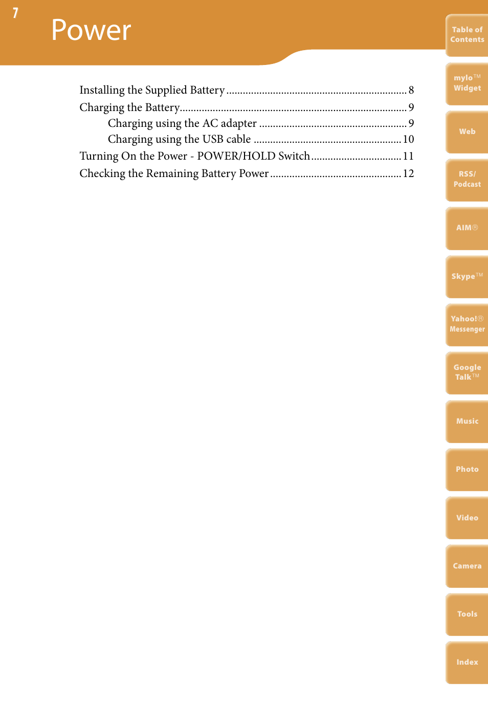 Power | Sony COM-2 User Manual | Page 7 / 270