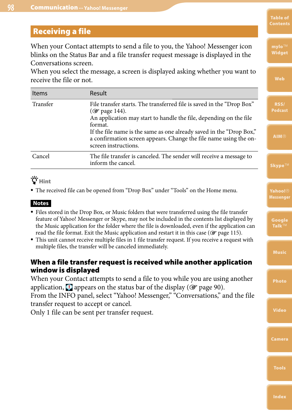 Receiving a file | Sony COM-2 User Manual | Page 98 / 270