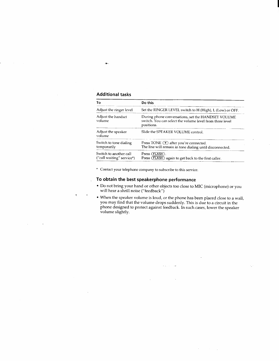 Additional tasks, To obtain the best speakerphone performance | Sony IT-B9 User Manual | Page 10 / 28
