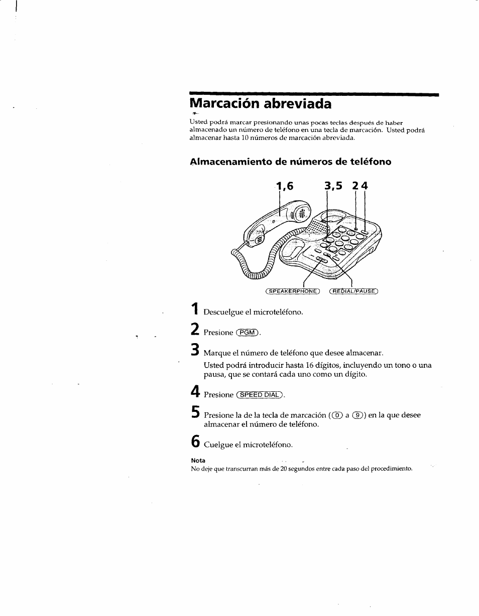 Marcación abreviada, Almacenamiento de números de teléfono | Sony IT-B9 User Manual | Page 25 / 28