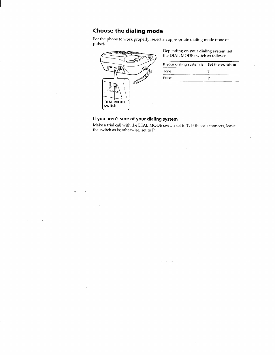 Choose the dialing mode, If you aren't sure of your dialing system | Sony IT-B9 User Manual | Page 8 / 28