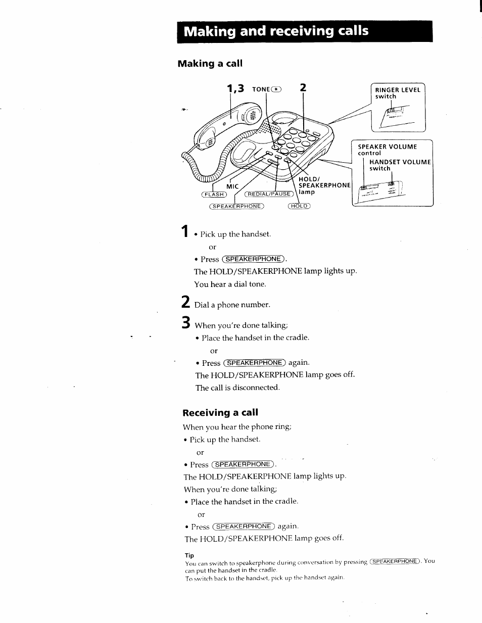 Making and receiving caiis, Making a call, Receiving a call | Sony IT-B9 User Manual | Page 9 / 28